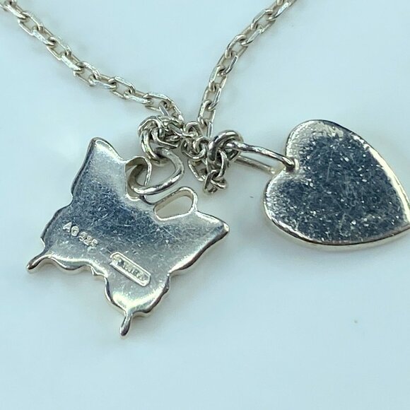Vintage Authentic Gucci Butterfly Heart Necklace Italy w Dust Bag 7.2g 18" GS329 - Picture 3 of 5